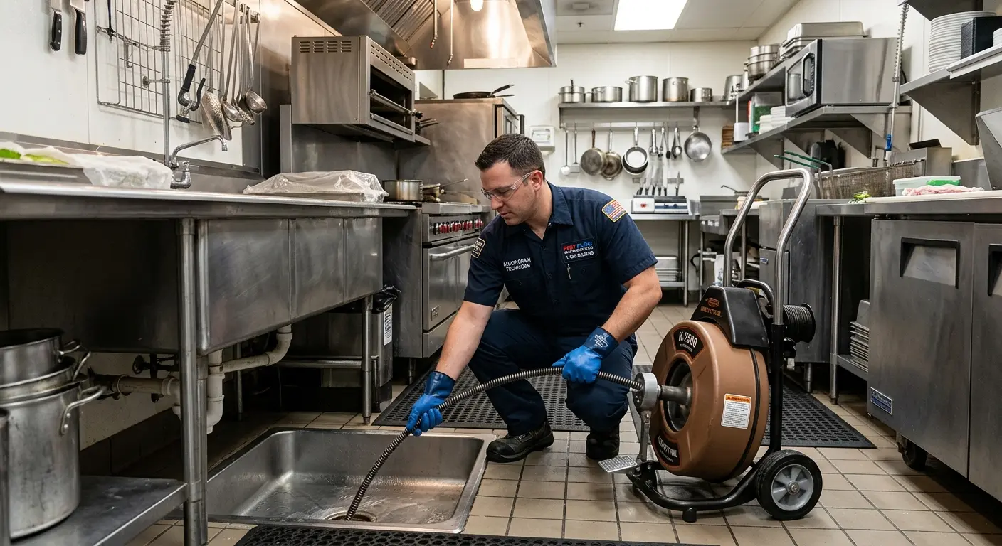 Commercial drain cleaning service in a restaurant kitchen in Shoreline